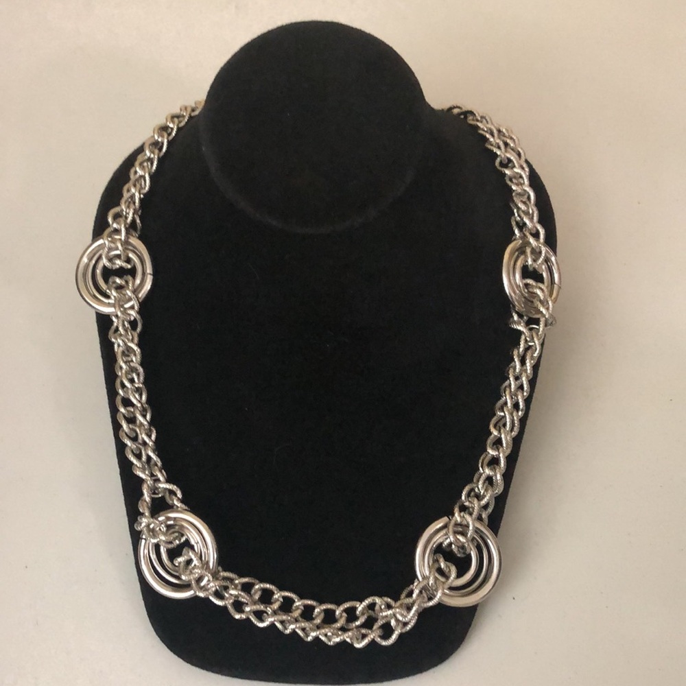 Fab Statement Necklace Two Strand Silver Tone 24”